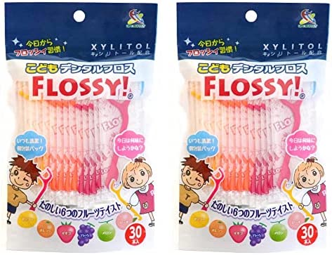 日本FLOSSY木醣醇兒童安全牙線棒 六種水果香氣 30 件裝