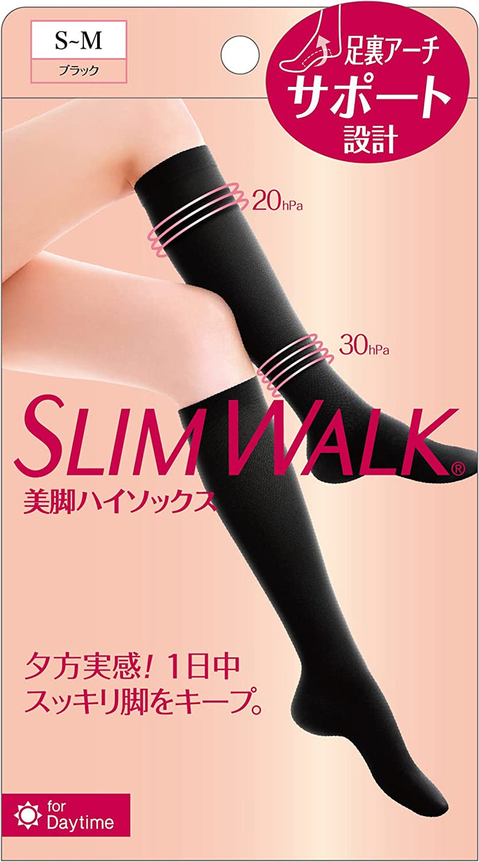 日本Slimwalk 小腿足修身美腿 壓縮高筒襪  黑色款