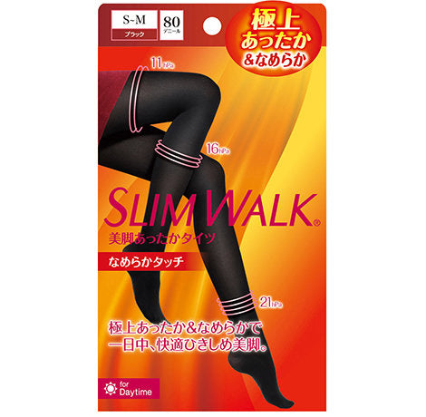 日本Slimwalk 修身美腿保暖褲襪 順滑觸感黑色款