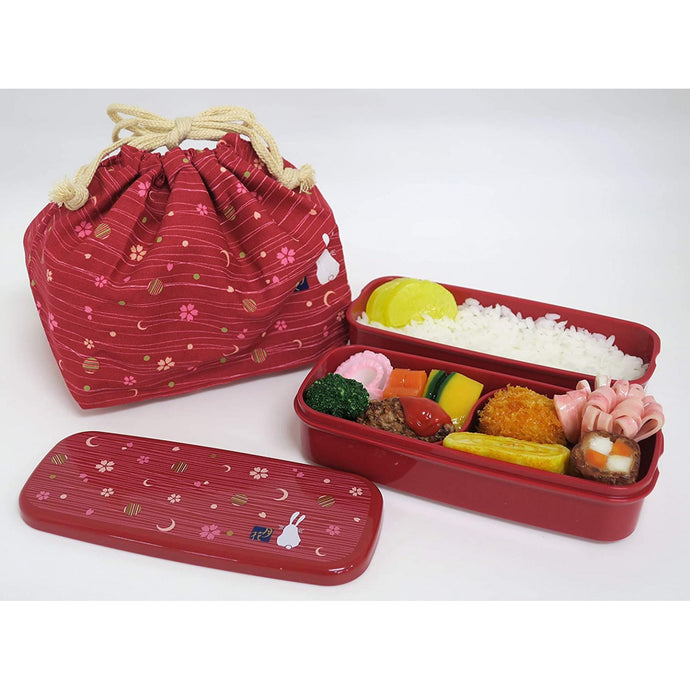日本OSK日式和風（月花系列）便當盒2層付帶筷子，抽繩袋便當保鮮盒